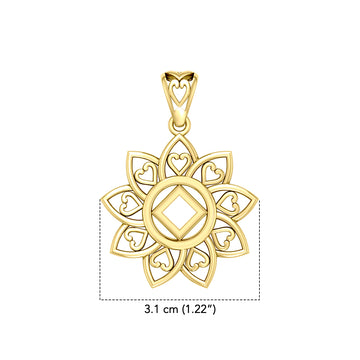 The Flower of Unity with NA Recovery Symbol Solid Gold Pendant GPD6421